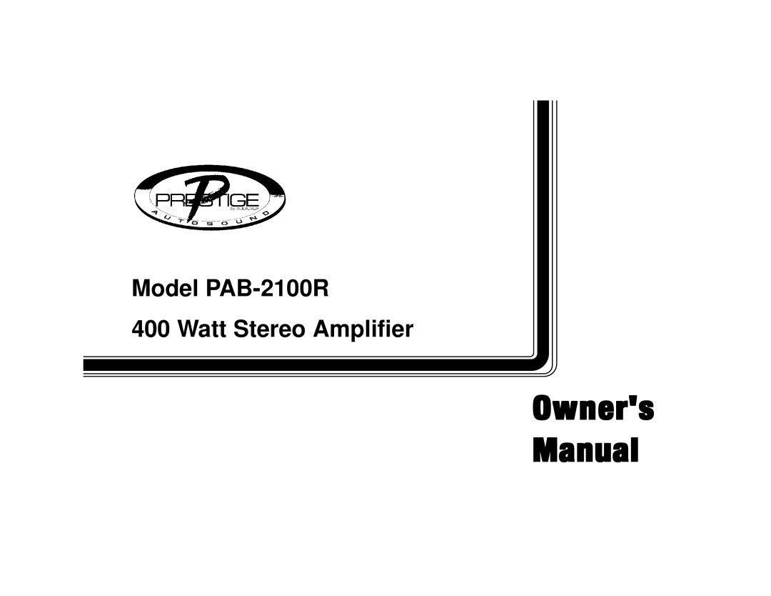 Audiovox PAB-2100R manual Owners Manual 