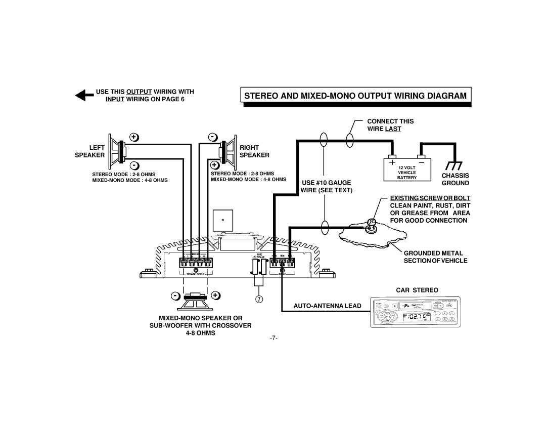 Audiovox PAB-2100R manual Stereo and MIXED-MONO Output Wiring Diagram 