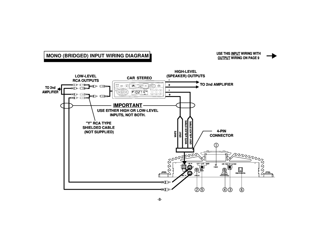 Audiovox PAB-2100R manual Mono Bridged Input Wiring Diagram 