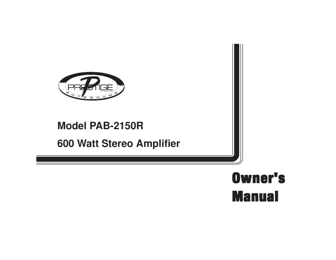 Audiovox PAB-2150R manual Owners Manual 