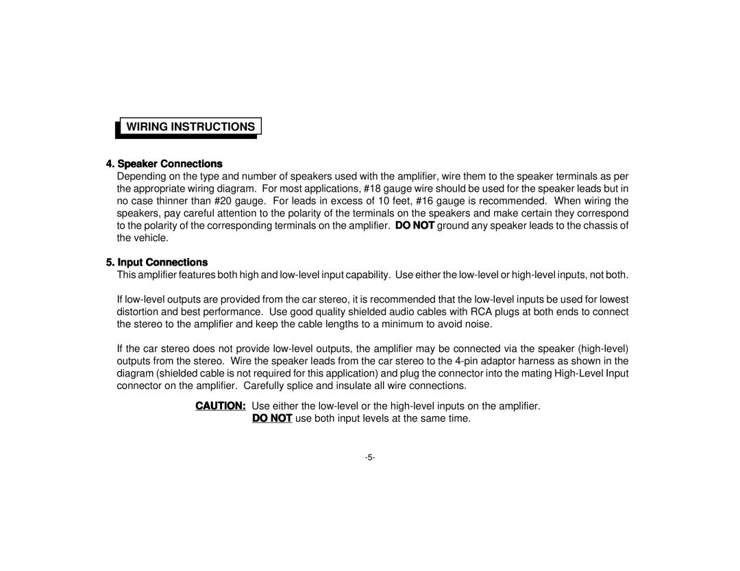 Audiovox PAB-450R manual Speaker Connections, Input Connections 