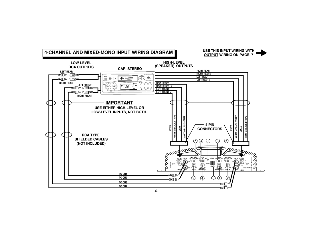 Audiovox PAB-450R manual Channel and MIXED-MONO Input Wiring Diagram 