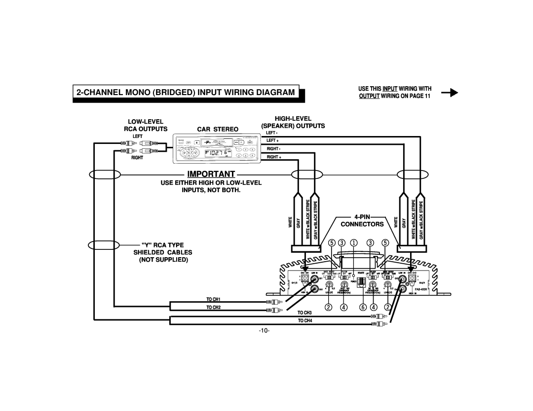Audiovox PAB-450R Channelmono Bridged Input Wiring Diagram, Use This Inputwiring With Outputwiring On Page, Left + 