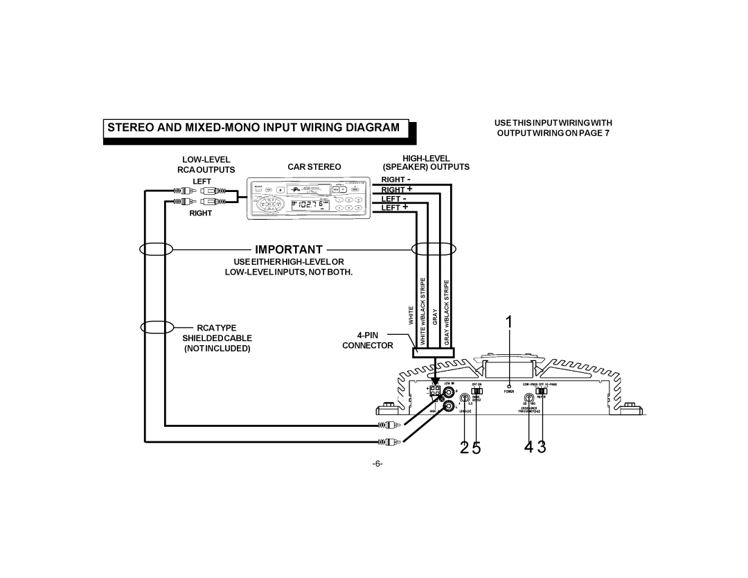 Audiovox PAS2150 owner manual Stereo and MIXED-MONO Input Wiring Diagram 