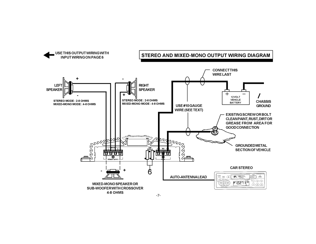 Audiovox PAS2150 owner manual Stereo and MIXED-MONO Output Wiring Diagram 