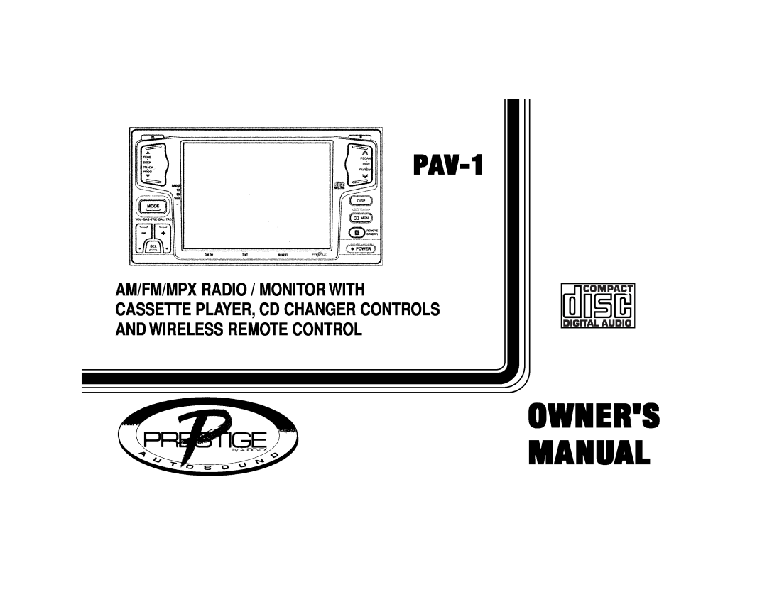 Audiovox PAV-1 manual Compact Digital Audio 