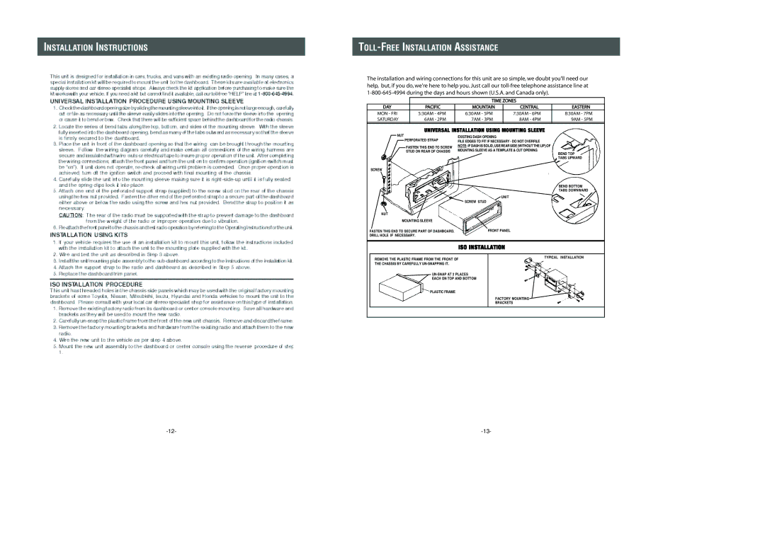 Audiovox PAV-7 owner manual Installation Instructions, TOLL-FREE Installation Assistance 