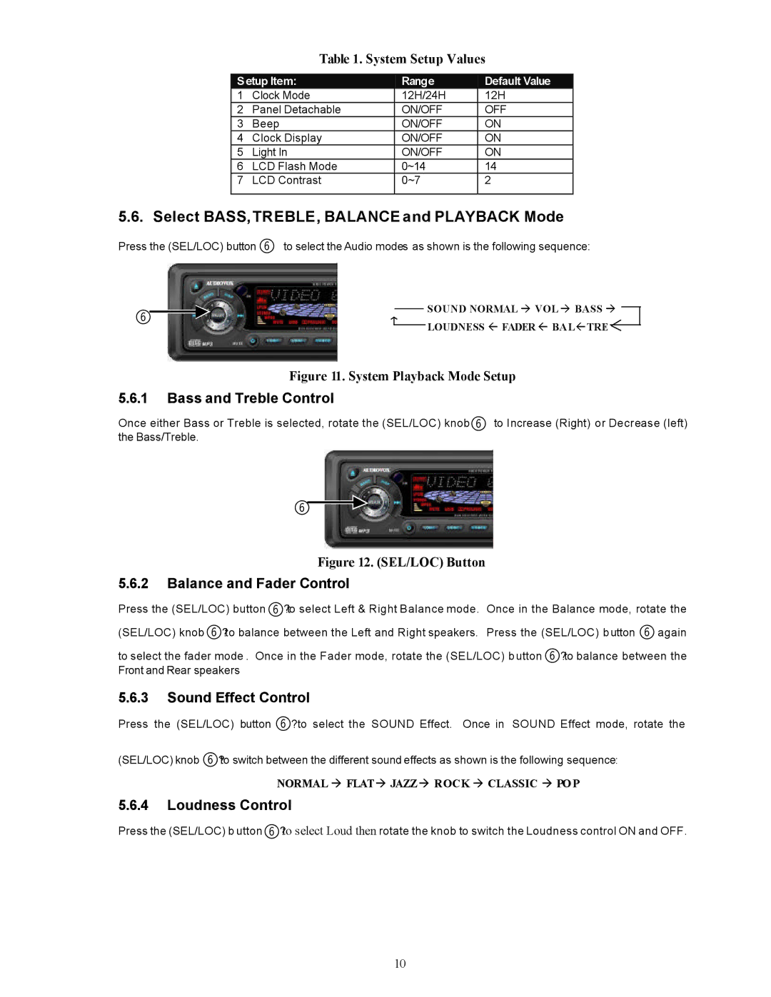 Audiovox PAV-8000D Select BASS,TREBLE, Balance and Playback Mode, Bass and Treble Control, Balance and Fader Control 