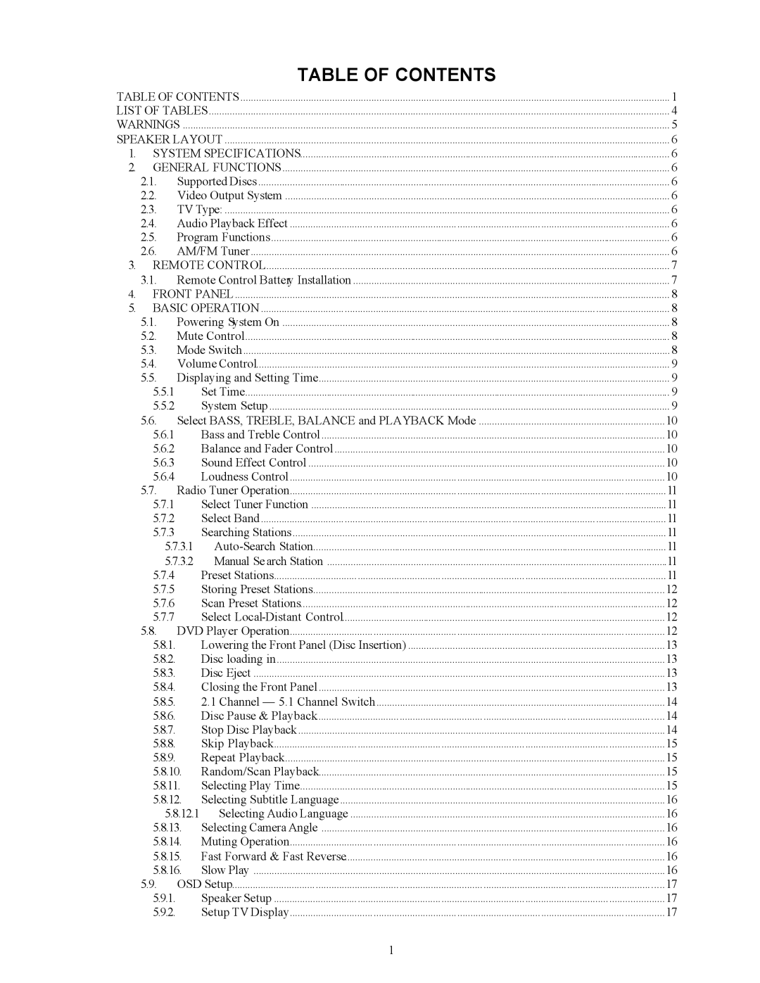 Audiovox PAV-8000D installation manual Table of Contents 