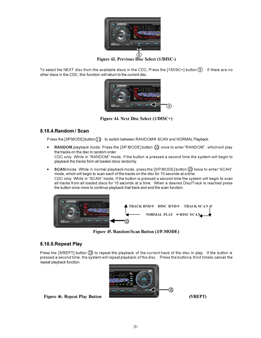 Audiovox PAV-8000D installation manual Random / Scan, Repeat Play 