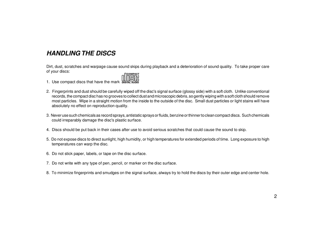 Audiovox PAV-CD manual Handling the Discs 