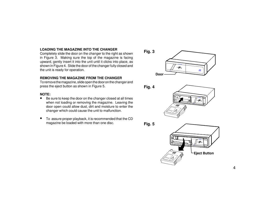 Audiovox PAV-CD manual Removing the Magazine from the Changer, Door Eject Button 