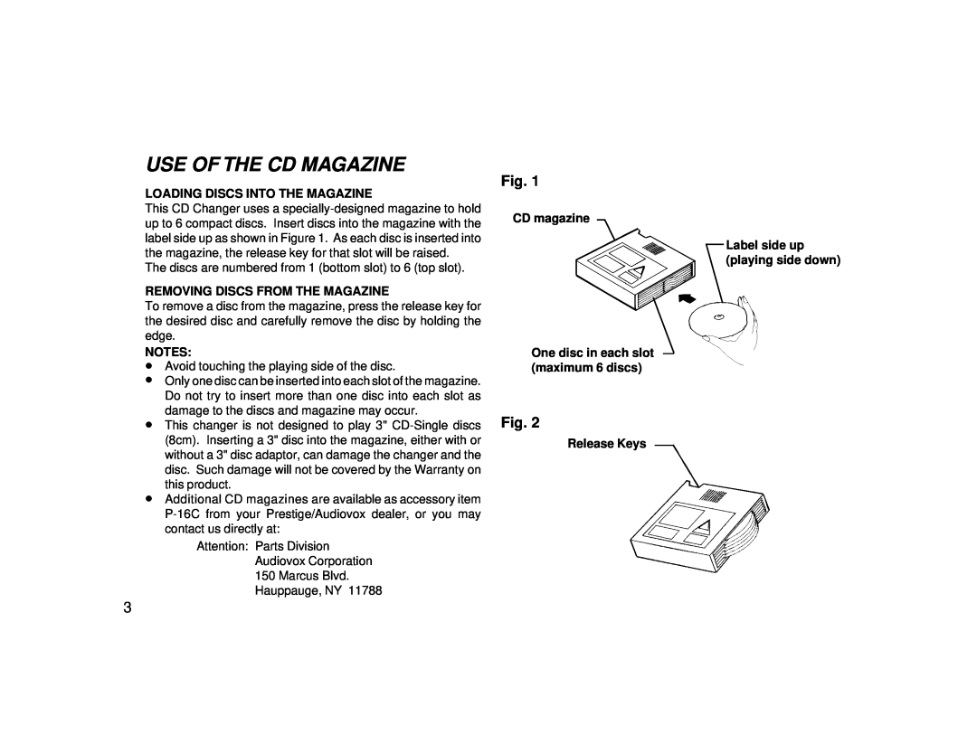 Audiovox PAV-CD manual Use Of The Cd Magazine 