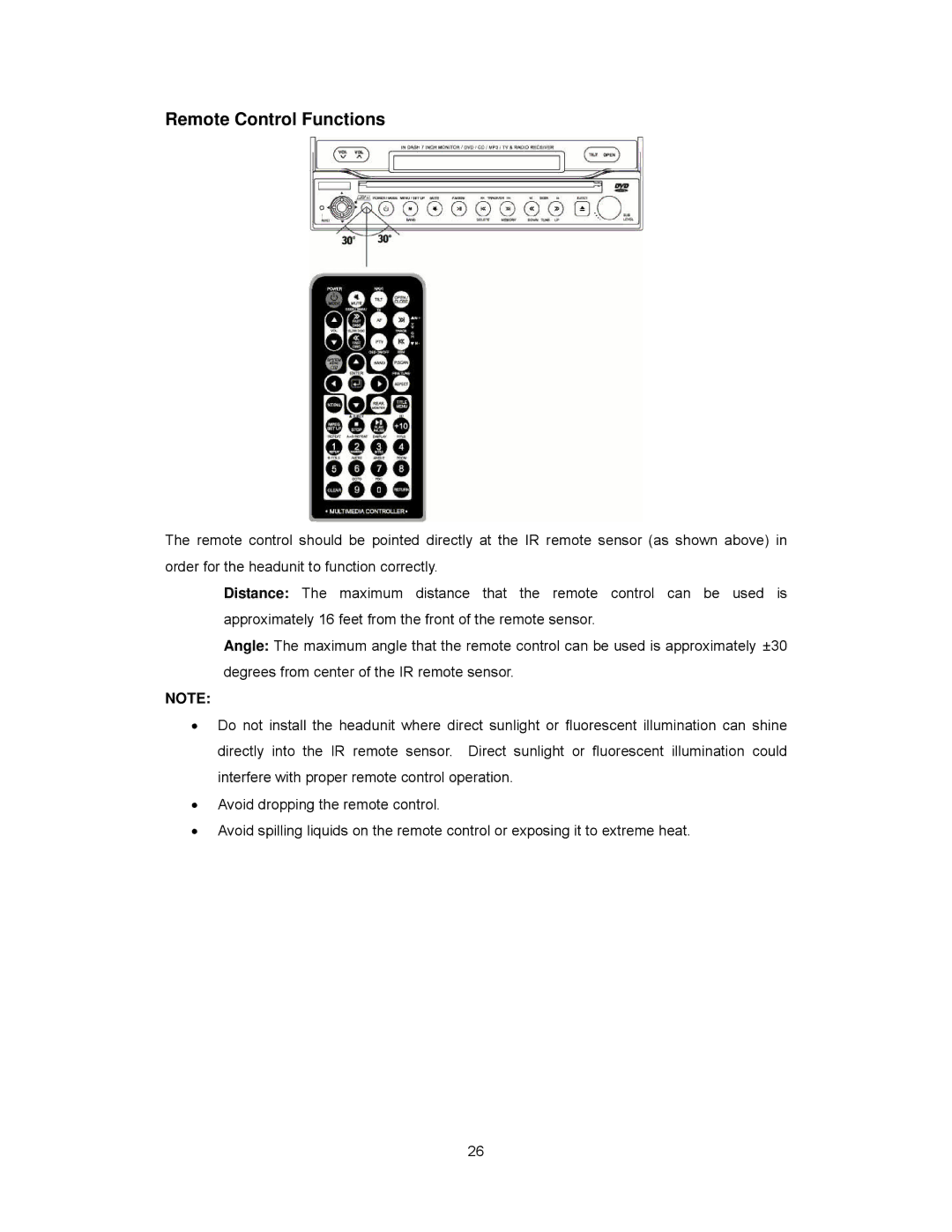 Audiovox PAV2000DTV manual Remote Control Functions 