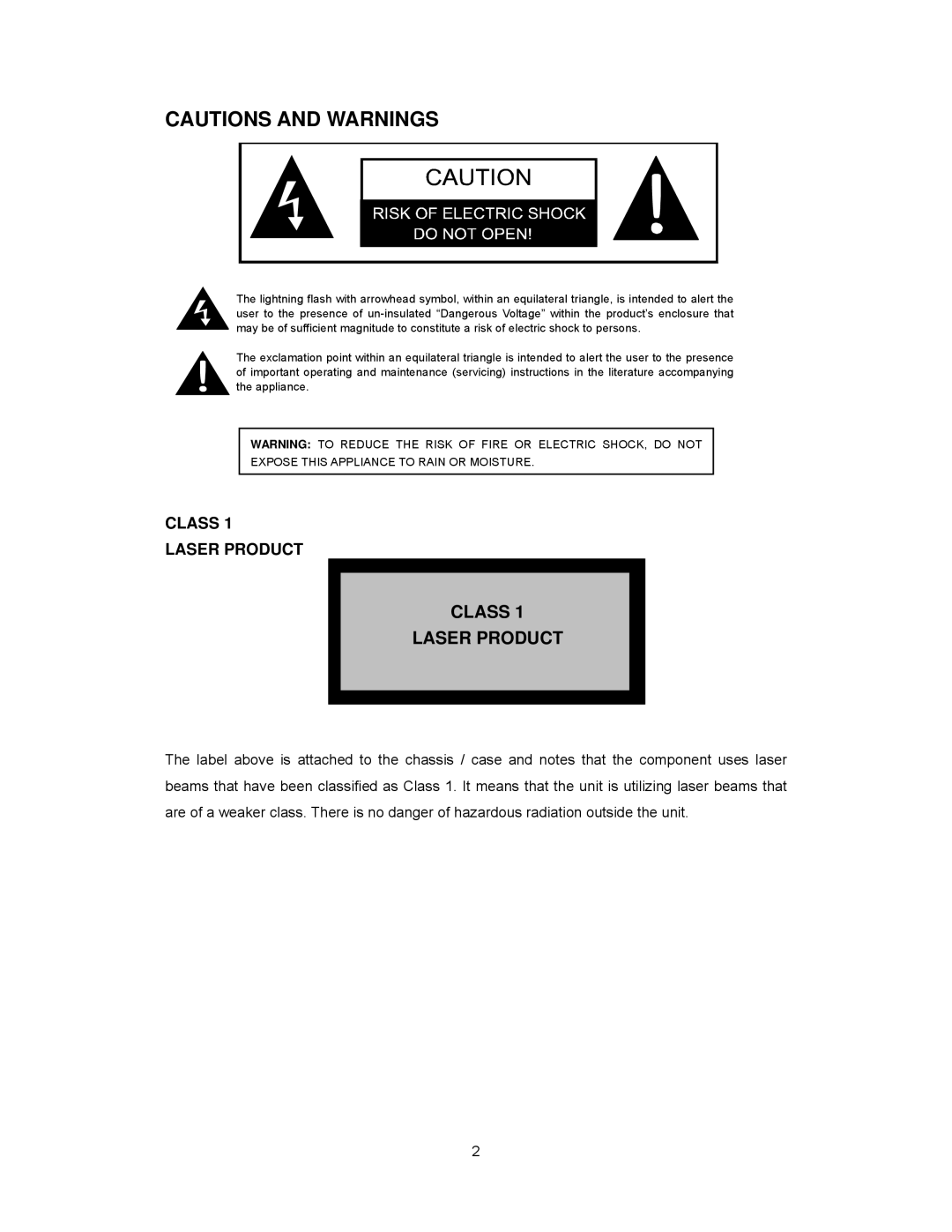 Audiovox PAV2000DTV manual Class Laser Product 