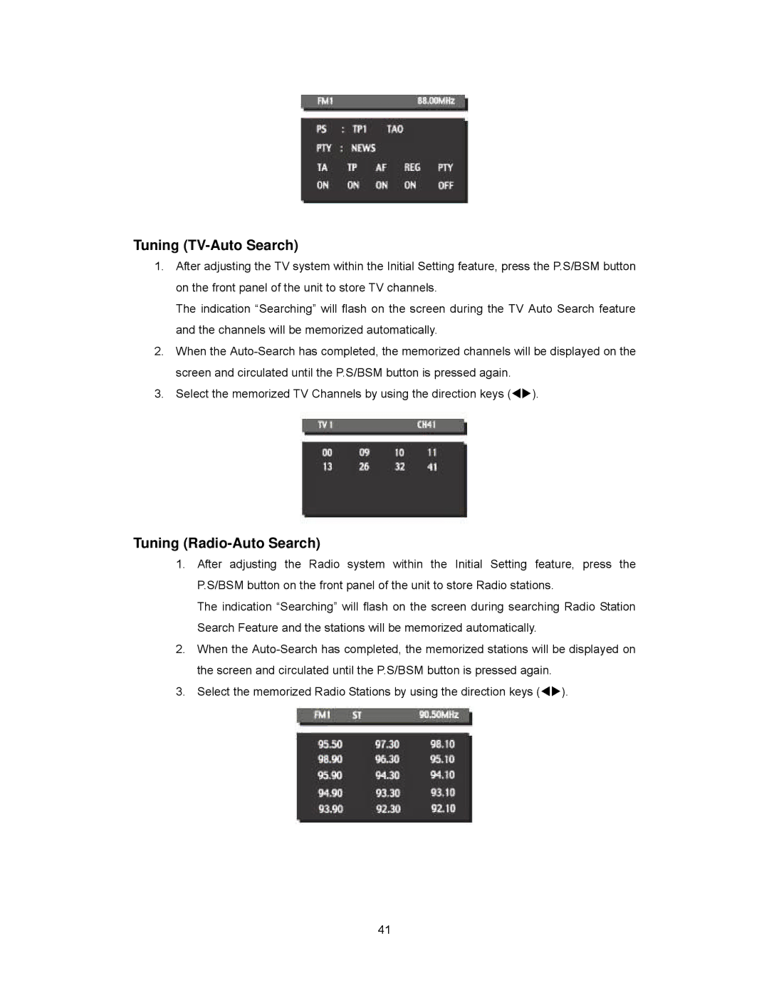 Audiovox PAV2000DTV manual Tuning TV-Auto Search, Tuning Radio-Auto Search 