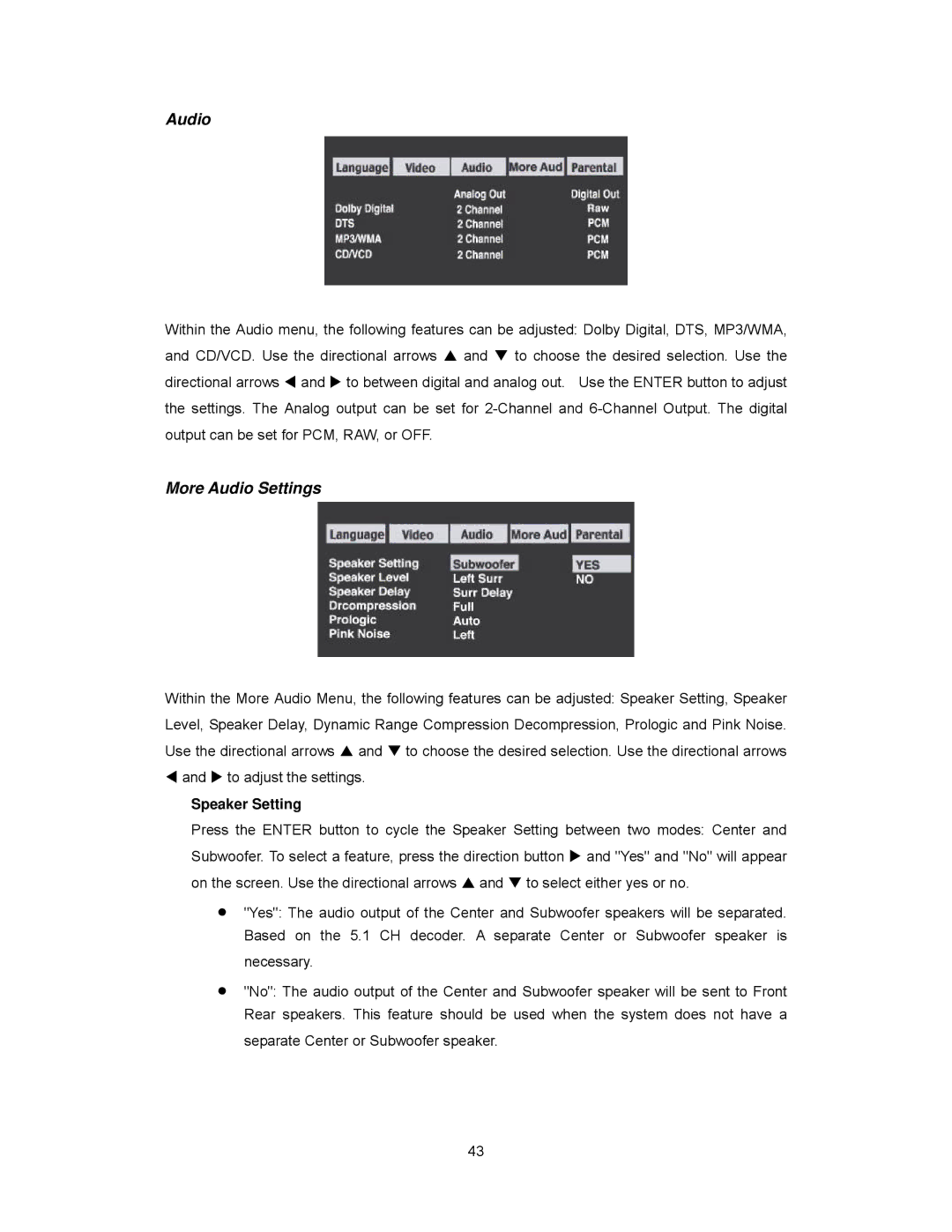 Audiovox PAV2000DTV manual More Audio Settings 