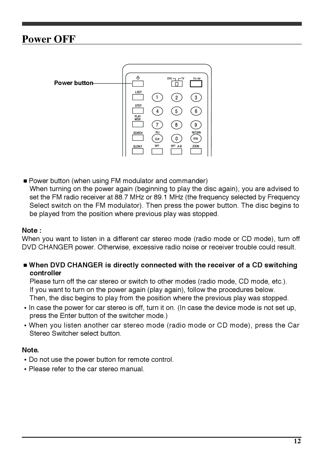 Audiovox PAV6D manual Power OFF 