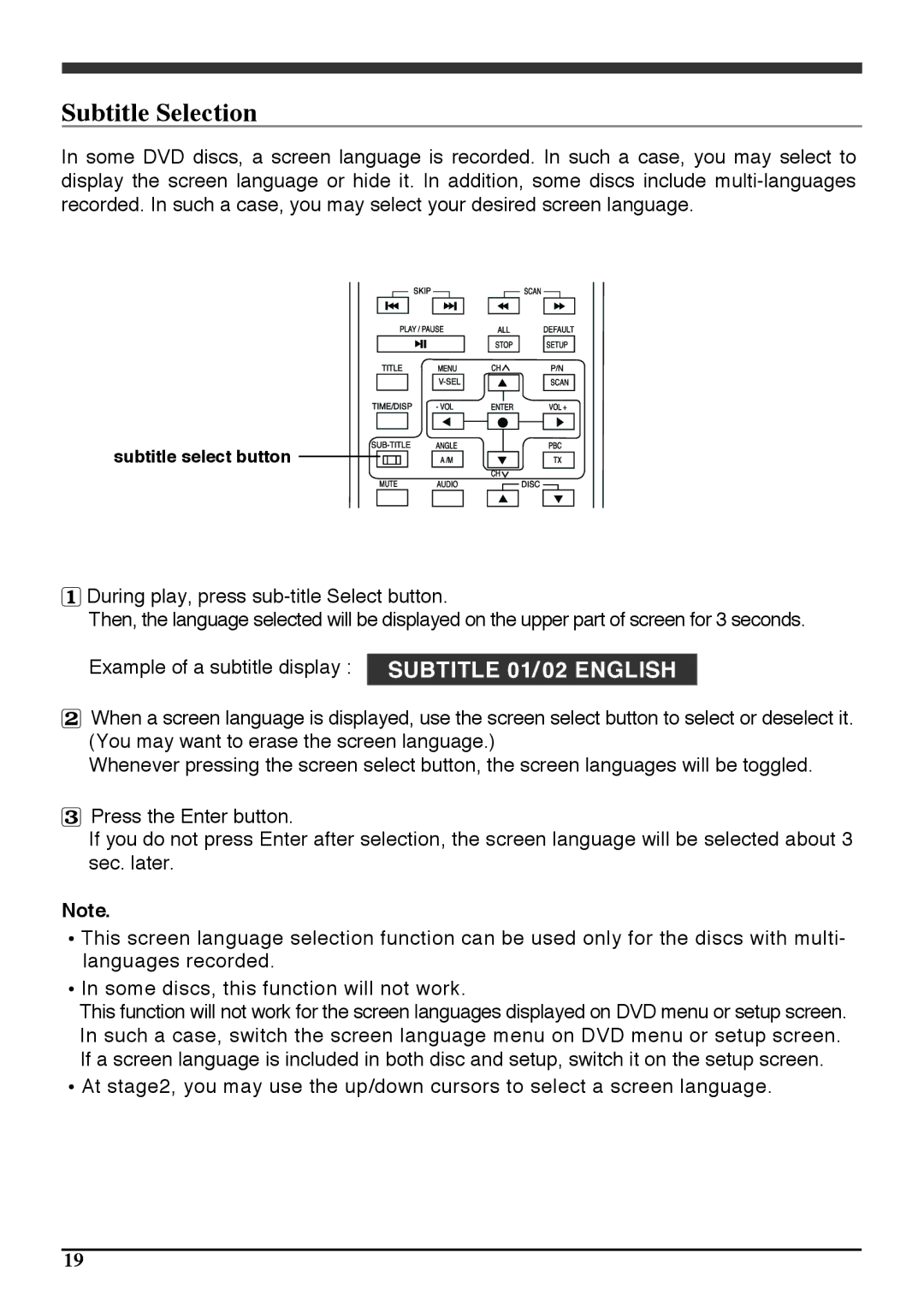 Audiovox PAV6D manual Subtitle Selection 