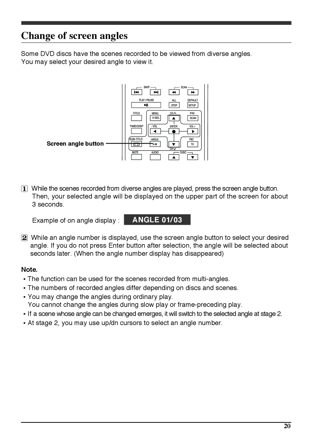 Audiovox PAV6D manual Change of screen angles 