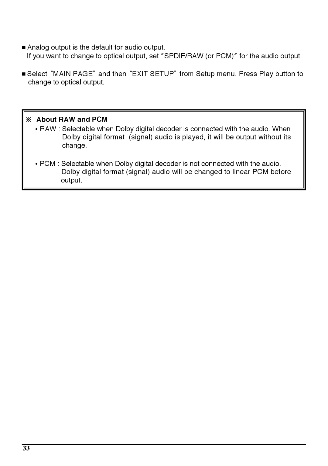 Audiovox PAV6D manual About RAW and PCM 