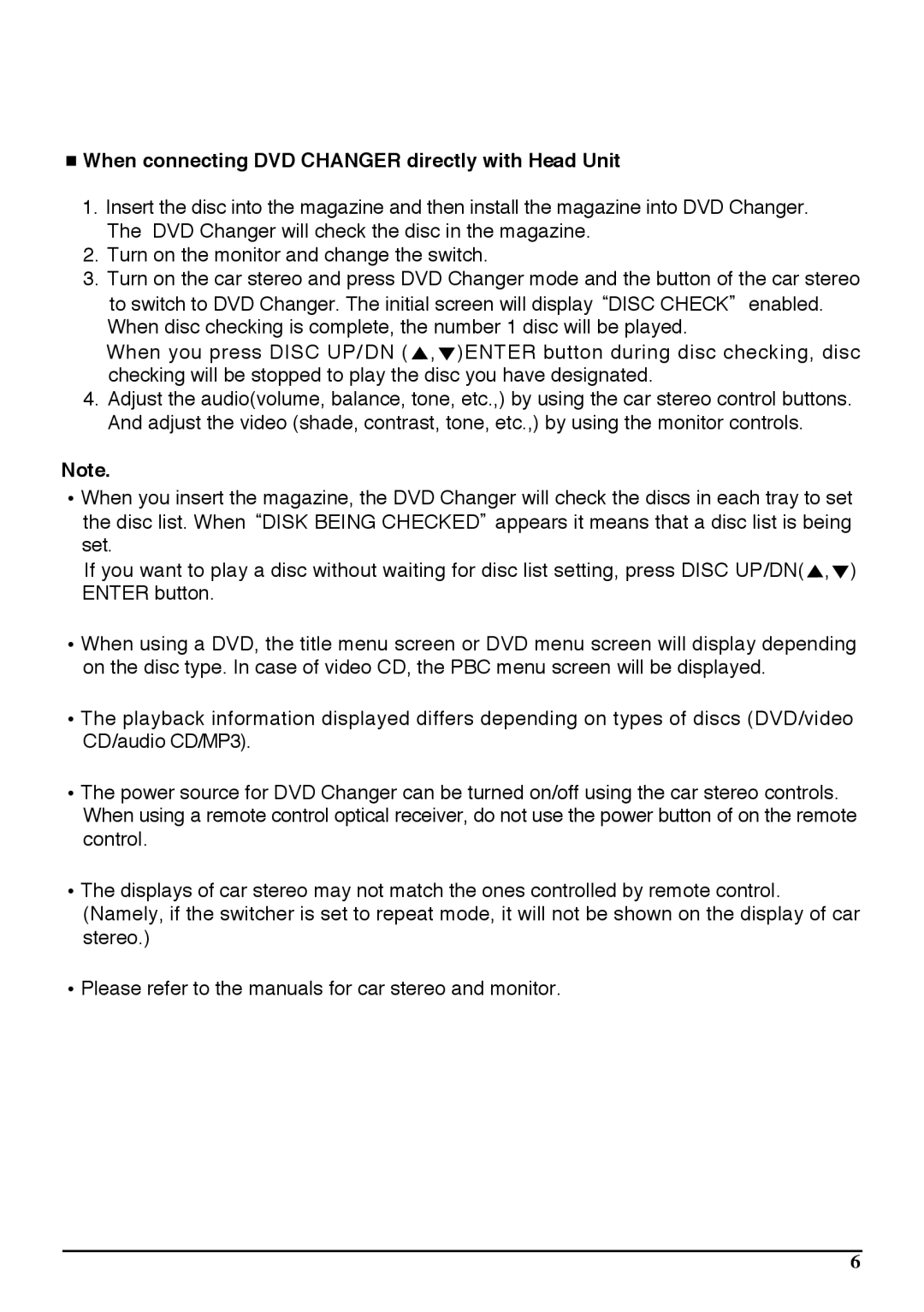 Audiovox PAV6D manual When connecting DVD Changer directly with Head Unit 