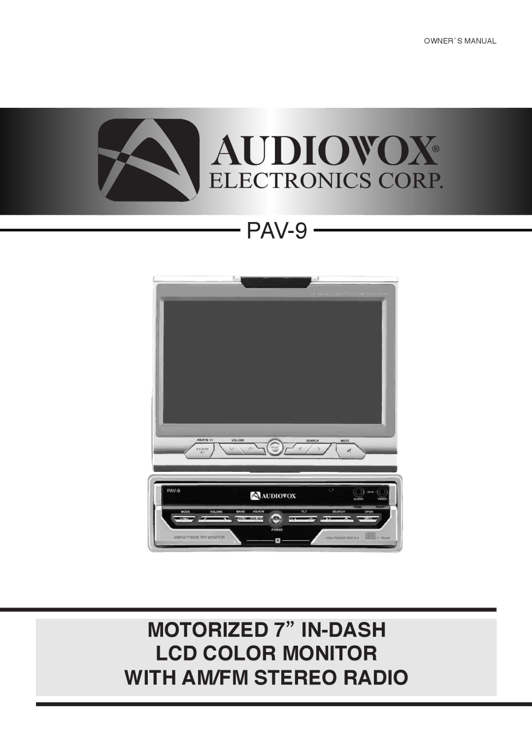 Audiovox PAV9 manual PAV-9 