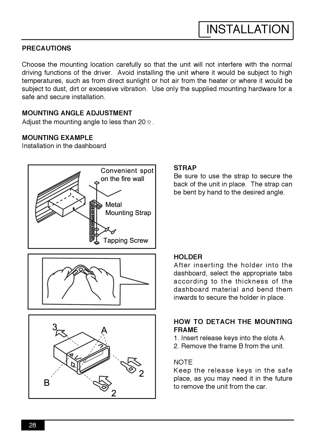 Audiovox PAV9 manual Installation, Precautions 