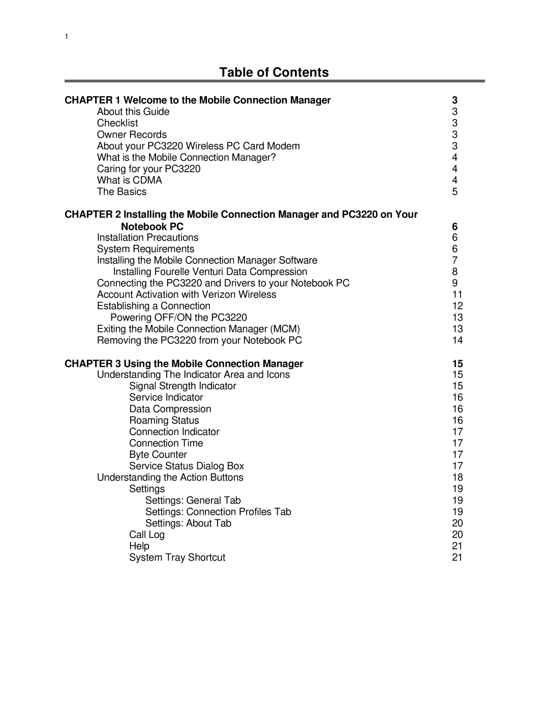 Audiovox PC 3220 manual Table of Contents 