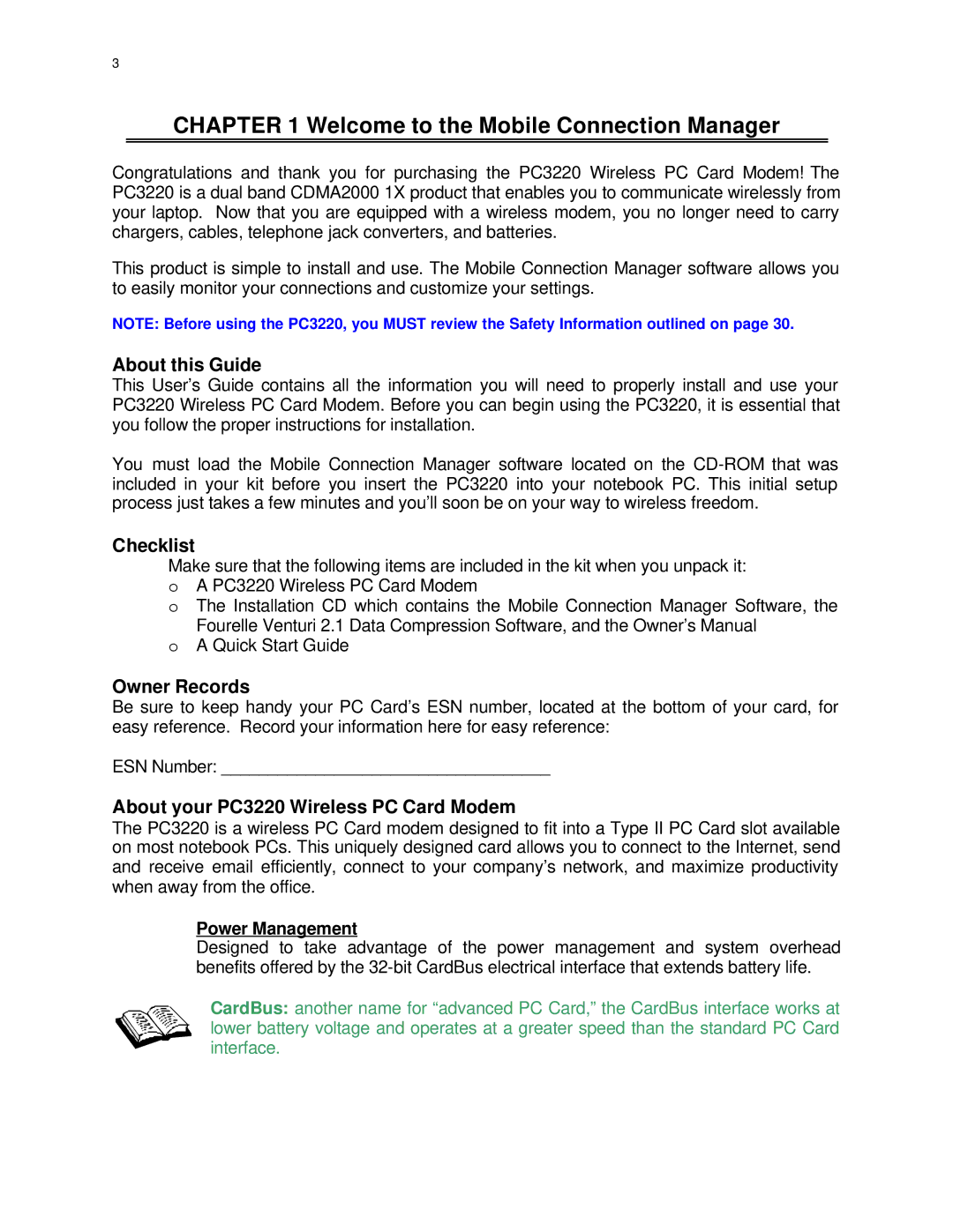 Audiovox PC 3220 manual Welcome to the Mobile Connection Manager, About this Guide, Checklist, Owner Records 