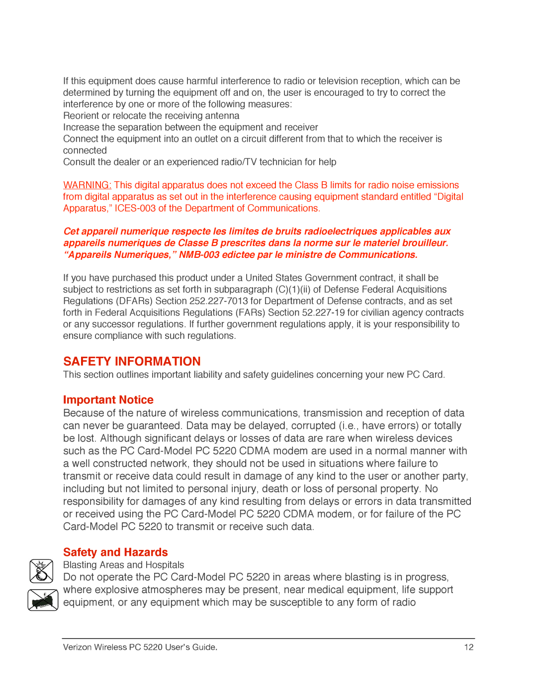 Audiovox PC 5220 manual Safety Information, Important Notice, Safety and Hazards 