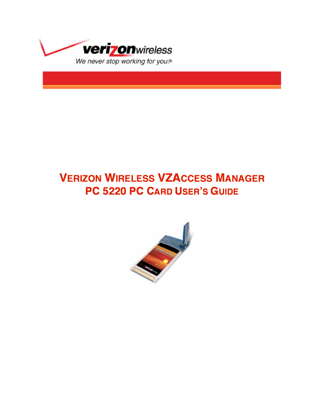 Audiovox manual PC 5220 PC CARD USER’S GUIDE, Verizon Wireless Vzaccess Manager 