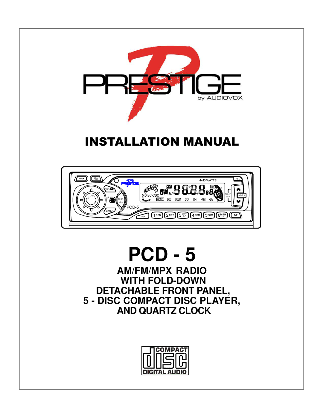 Audiovox PCD- 5 installation manual Pcd 