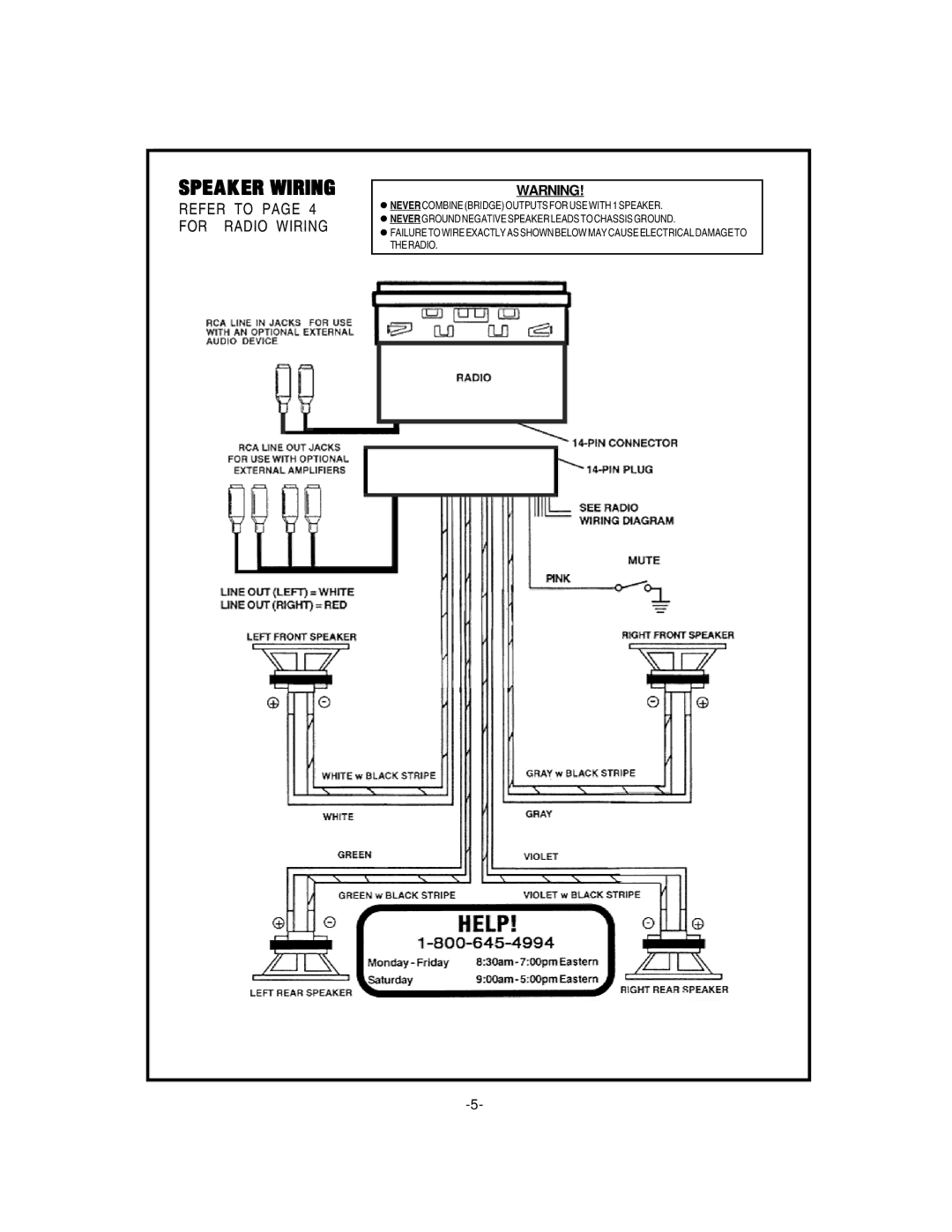 Audiovox PCD- 5 installation manual Speak ER Wiring, Refer to page 4 for Radio Wiring 