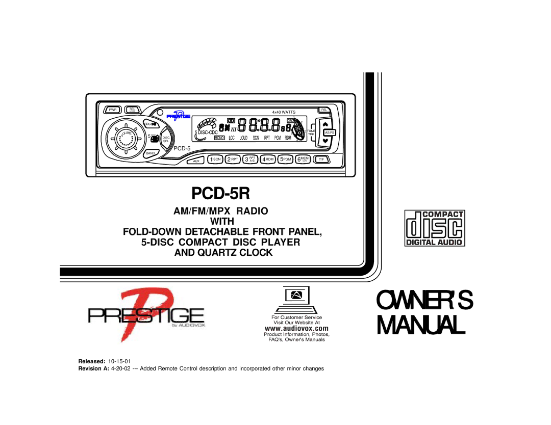 Audiovox PCD-5R manual Owners Manual 