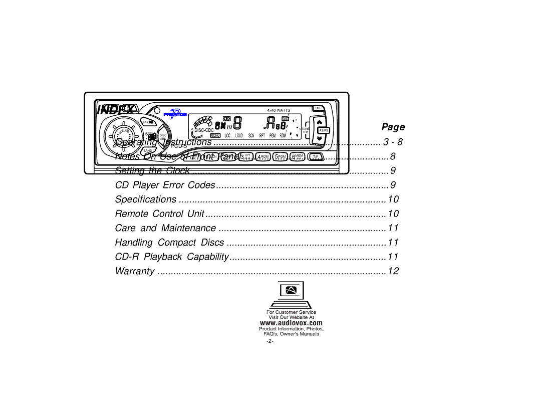 Audiovox PCD-5R manual Index 