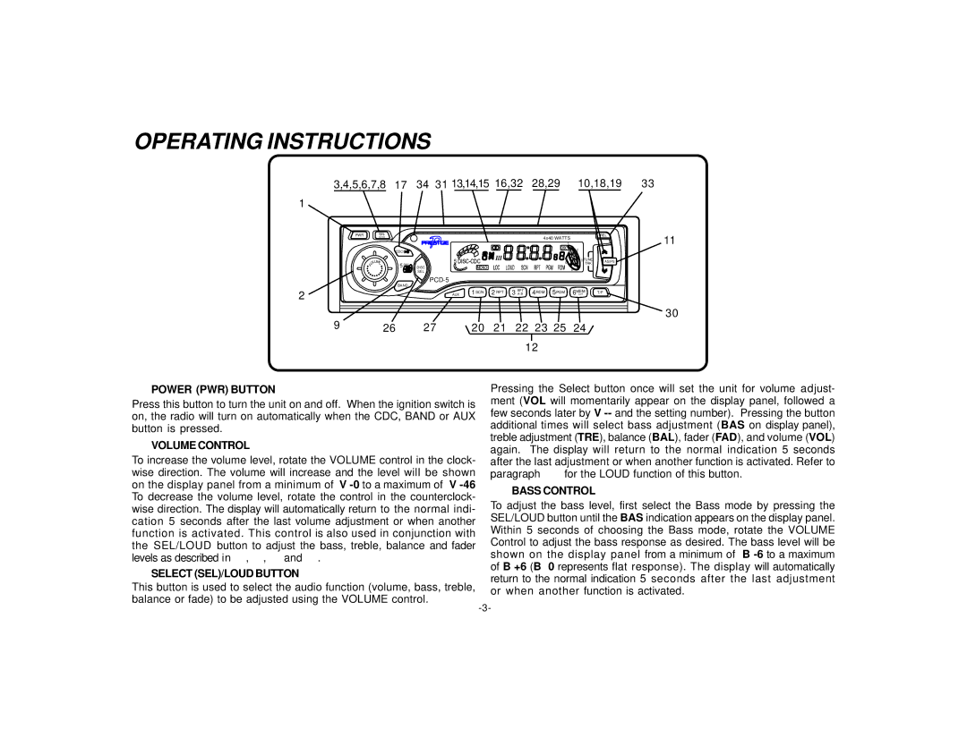 Audiovox PCD-5R manual Operating Instructions, 5,6,7,8 17 34 31 13,14,15 16,32 28,29 10,18,19 