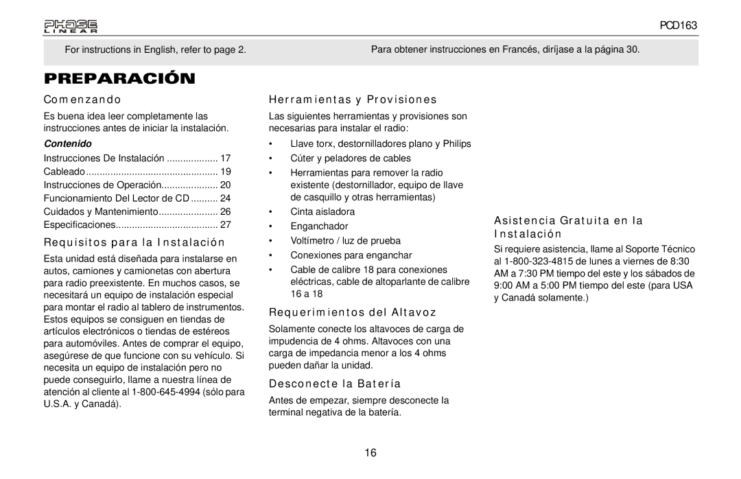 Audiovox PCD163 owner manual Preparación 