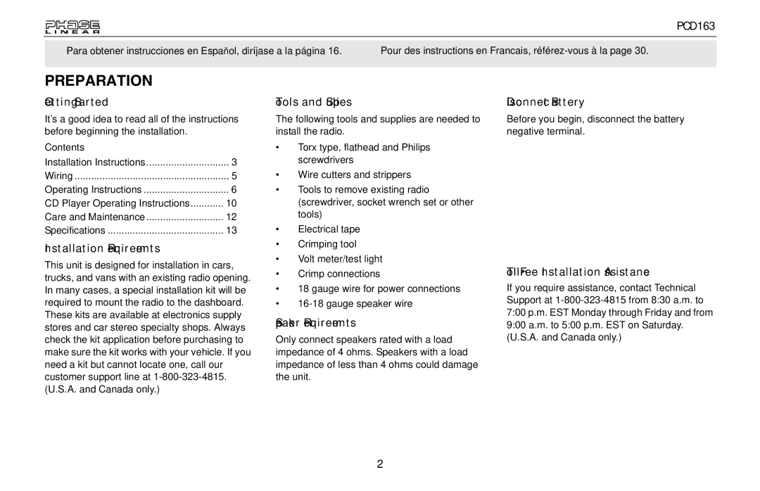 Audiovox PCD163 owner manual Preparation 