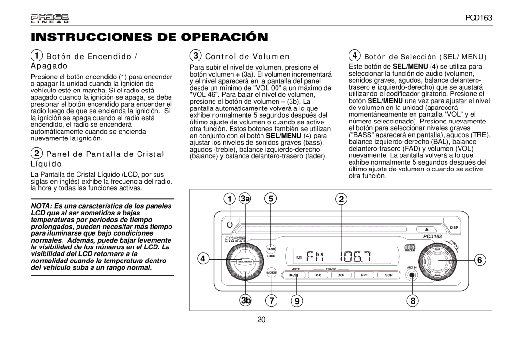 Audiovox PCD163 owner manual Instrucciones DE Operación, Botón de Encendido, Control de Volumen, Apagado 