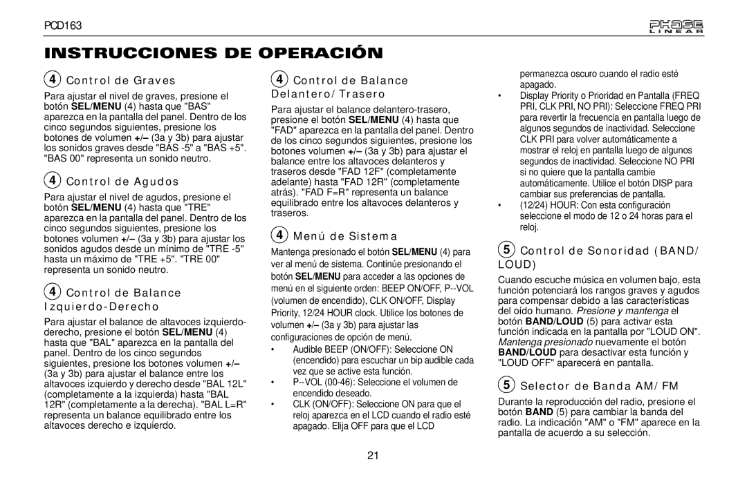 Audiovox PCD163 owner manual Control de Graves, Control de Agudos, Control de Balance Izquierdo-Derecho, Menú de Sistema 