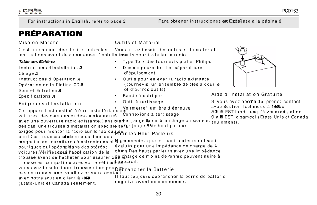 Audiovox PCD163 owner manual Préparation 