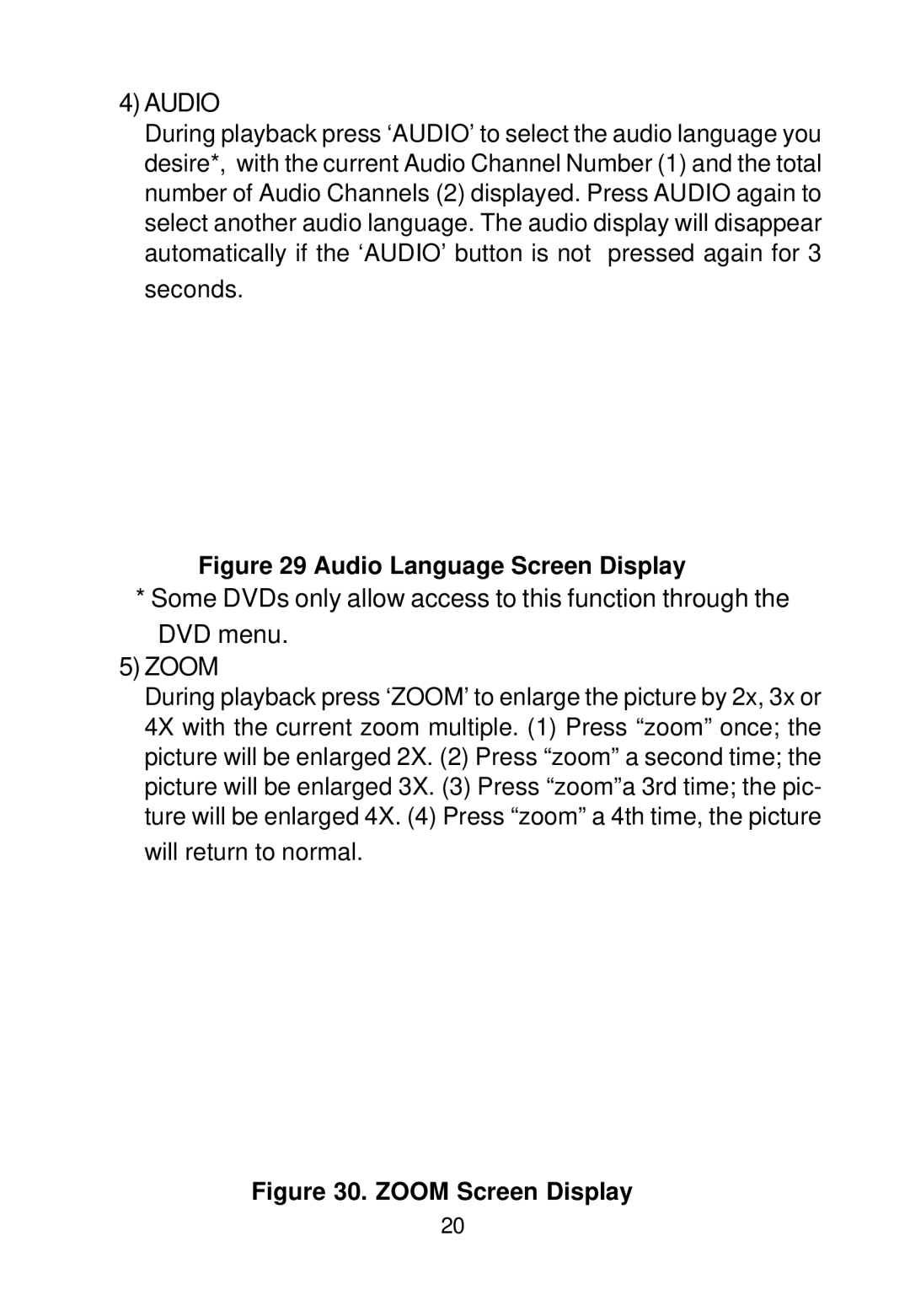 Audiovox PE702 owner manual Audio Language Screen Display 