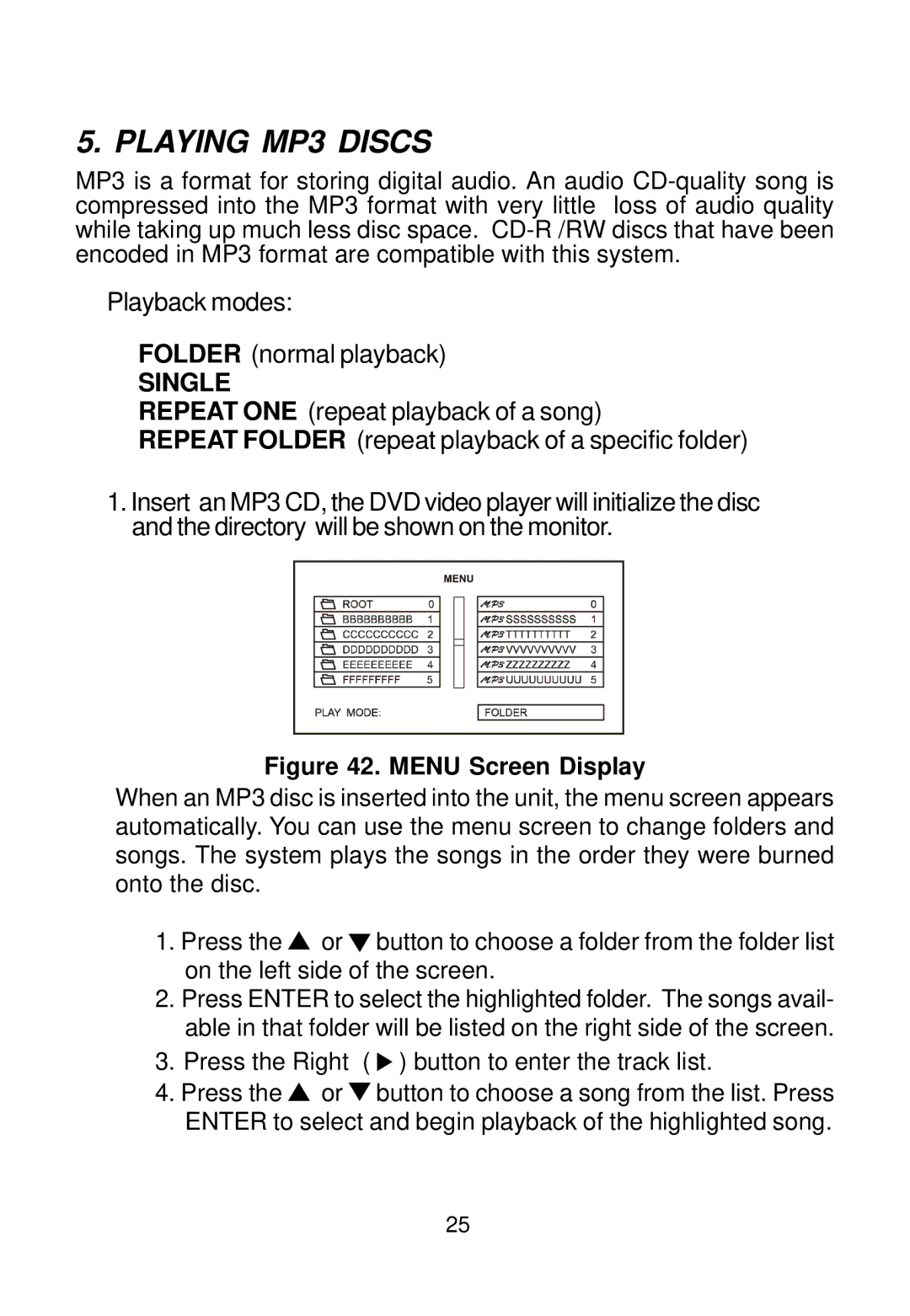 Audiovox PE702 owner manual Playing MP3 Discs 