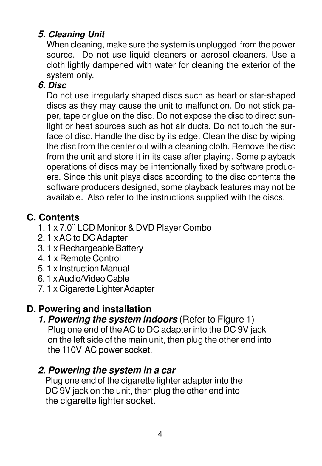 Audiovox PE702 owner manual Contents, Powering and installation 