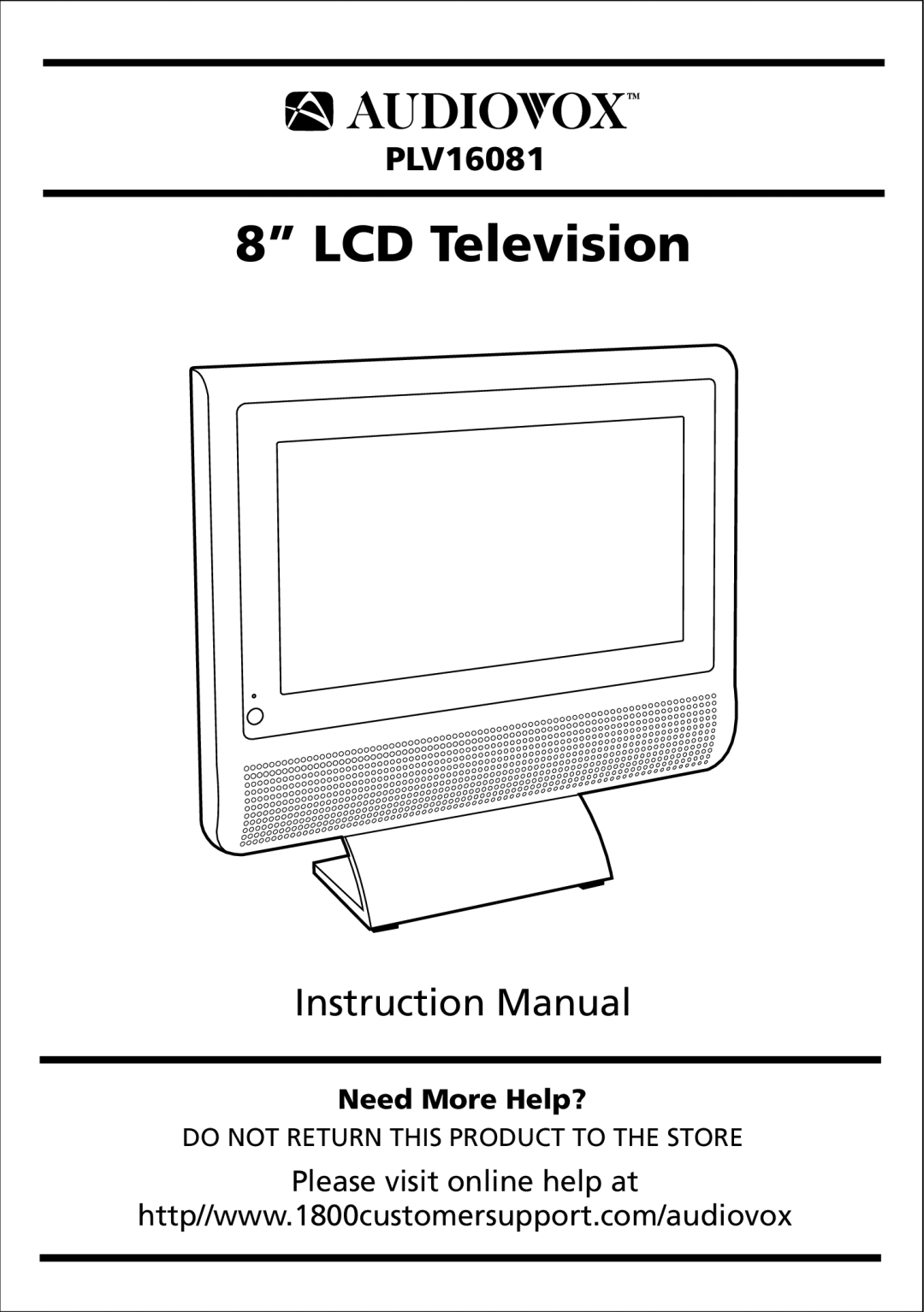 Audiovox PLV16081 instruction manual LCD Television 