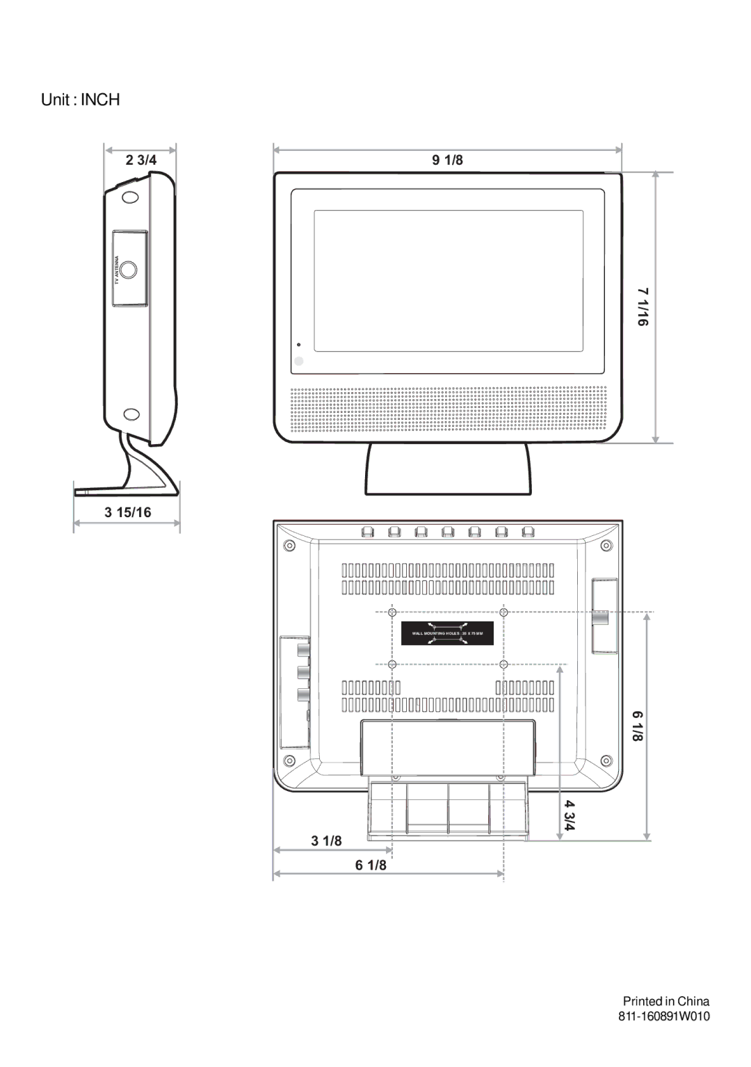 Audiovox PLV16081 instruction manual Unit Inch 