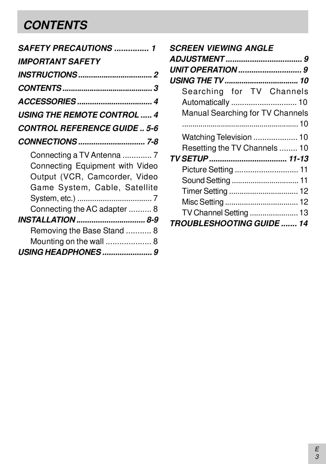 Audiovox PLV16081 instruction manual Contents 