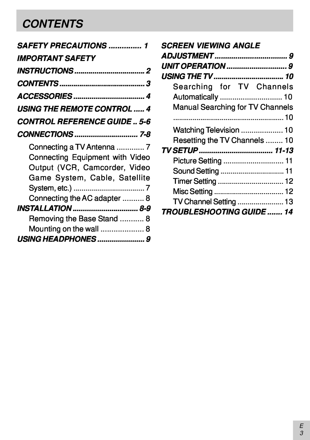 Audiovox PLV16081 instruction manual Contents 