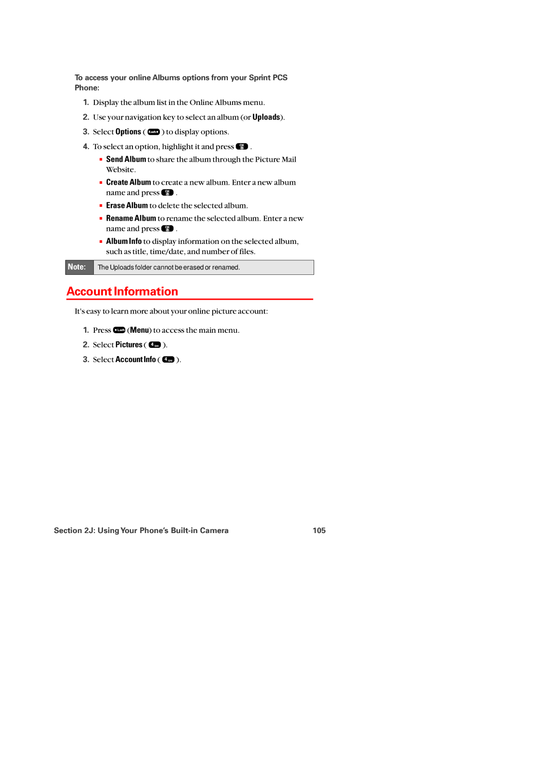 Audiovox PM-8920 manual Account Information, Using Your Phone’s Built-in Camera 105 